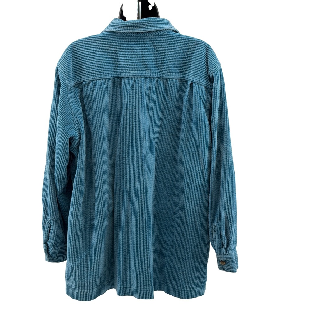 LL Bean Women's M Textured Cotton Corduroy Shirt Teal Button Front Casual - Picture 2 of 12